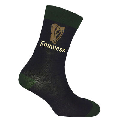 Black Guinness Socks With Bottle Green Trim  And Label Harp Design